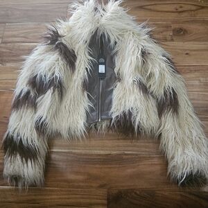 Faux Fur Jacket with Brown Accents